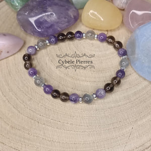 Bracelet Eclat intérieur - Quartz fumé, Améthyste & Labradorite (6mm) - 17cm - Cybele Pierres