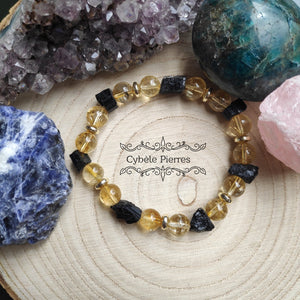 Bracelet Eclatant - Citrine et Tourmaline (8mm) - 17cm - Cybele Pierres