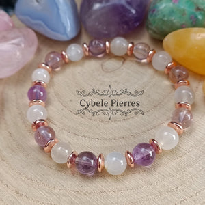 Bracelet Elégance Nocturne - Pierre de lune blanche et Amétrine (8mm) - 17cm - Cybele Pierres