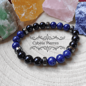 Bracelet Elévation de l'Ame - Tourmaline et Lapis - Lazuli - (8mm) - 17cm - Cybele Pierres