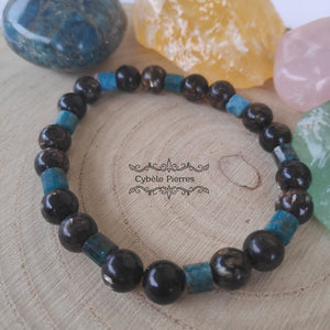 Bracelet Etoile : Biotite et Apatite bleue (8mm) - 19cm - Cybele Pierres