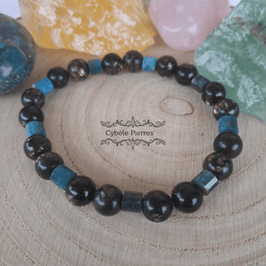 Bracelet Etoile : Biotite et Apatite bleue (8mm) - 19cm - Cybele Pierres