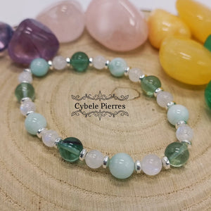 Bracelet Evasion - Amazonite verte, Péristérite et Fluorite verte (6 et 8mm) - 18cm - Cybele Pierres