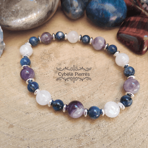 Bracelet Expérience (6mm et 8mm) – 18 cm | Cyanite, Labradorite Blanche et Améthyste | Clarté et Équilibre - Cybele Pierres