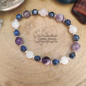 Bracelet Expérience (6mm et 8mm) – 18 cm | Cyanite, Labradorite Blanche et Améthyste | Clarté et Équilibre - Cybele Pierres