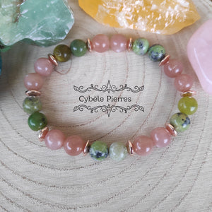 Bracelet Exploration - Pierre de Lune pêche et Variscite (8mm) - 18cm - Cybele Pierres