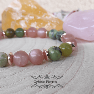 Bracelet Exploration - Pierre de Lune pêche et Variscite (8mm) - 18cm - Cybele Pierres