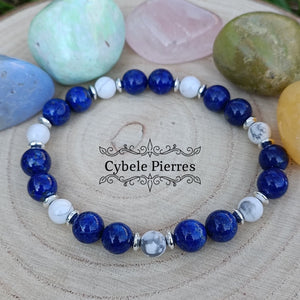 Bracelet Fidélité - Lapis - Lazuli et Howlite (6mm et 8mm) - 18cm - Cybele Pierres