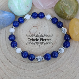 Bracelet Fidélité - Lapis - Lazuli et Howlite (6mm et 8mm) - 18cm - Cybele Pierres
