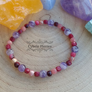 Bracelet Fruits des bois - Thulite, Rhodochrosite et Améthyste (4 et 6mm) - 17cm - Cybele Pierres