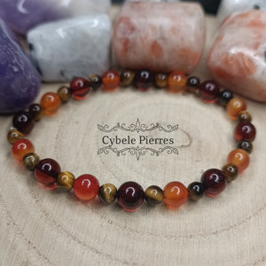 Bracelet Fulgura - Oeil de Tigre, Ambre et Cornaline (4 et 6mm) - 17cm - Cybele Pierres