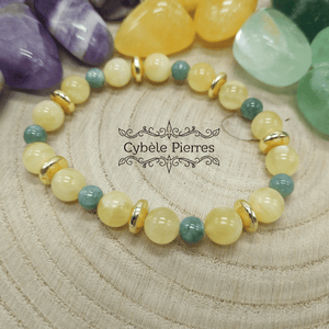 Bracelet Générosité - Jade vert de Chine et Calcite Orange (6mm et 8mm) - 19cm - Cybele Pierres