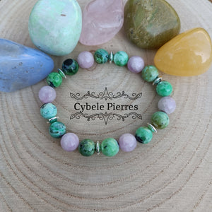 Bracelet Harmonie - Variscite et Kunzite (8mm) - 16cm - Cybele Pierres