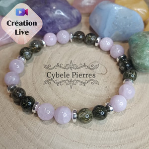 Bracelet Hellébore - Tourmaline verte (verdélite) et Kunzite (8mm) - 19cm - Cybele Pierres
