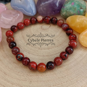 Bracelet Homme Ancrage - Oeil de Taureau et Jaspe rouge (8mm) - 20cm - Cybele Pierres