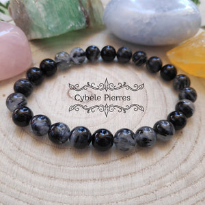 Bracelet Homme "Ashima" - Quartz Tourmaline et Spinelle (8mm) - 19m - Cybele Pierres