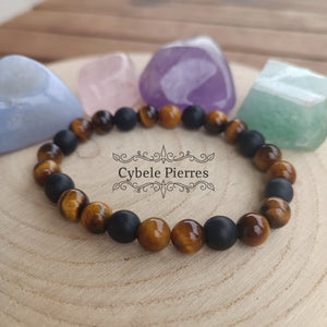 Bracelet Homme Détermination - Oeil de tigre & Onyx (8mm) - 19cm - Cybele Pierres