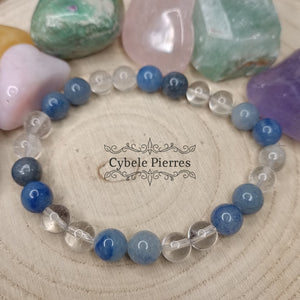 Bracelet Homme Epicurien - Cristal de roche et Aventurine bleue (8mm) - 20cm - Cybele Pierres