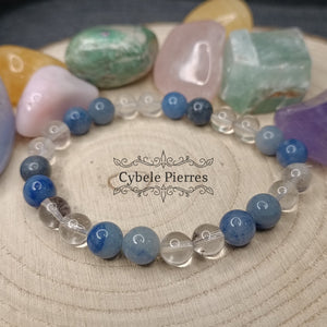 Bracelet Homme Epicurien - Cristal de roche et Aventurine bleue (8mm) - 20cm - Cybele Pierres