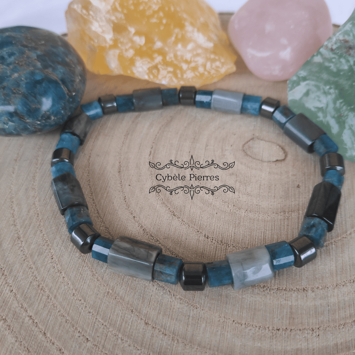 Bracelet Homme Exploration - Oeil de faucon et Apatite bleue (6 et 10mm) - 20cm - Cybele Pierres