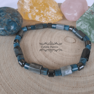 Bracelet Homme Exploration - Oeil de faucon et Apatite bleue (6 et 10mm) - 20cm - Cybele Pierres