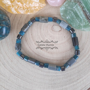 Bracelet Homme Exploration - Oeil de faucon et Apatite bleue (6 et 10mm) - 20cm - Cybele Pierres