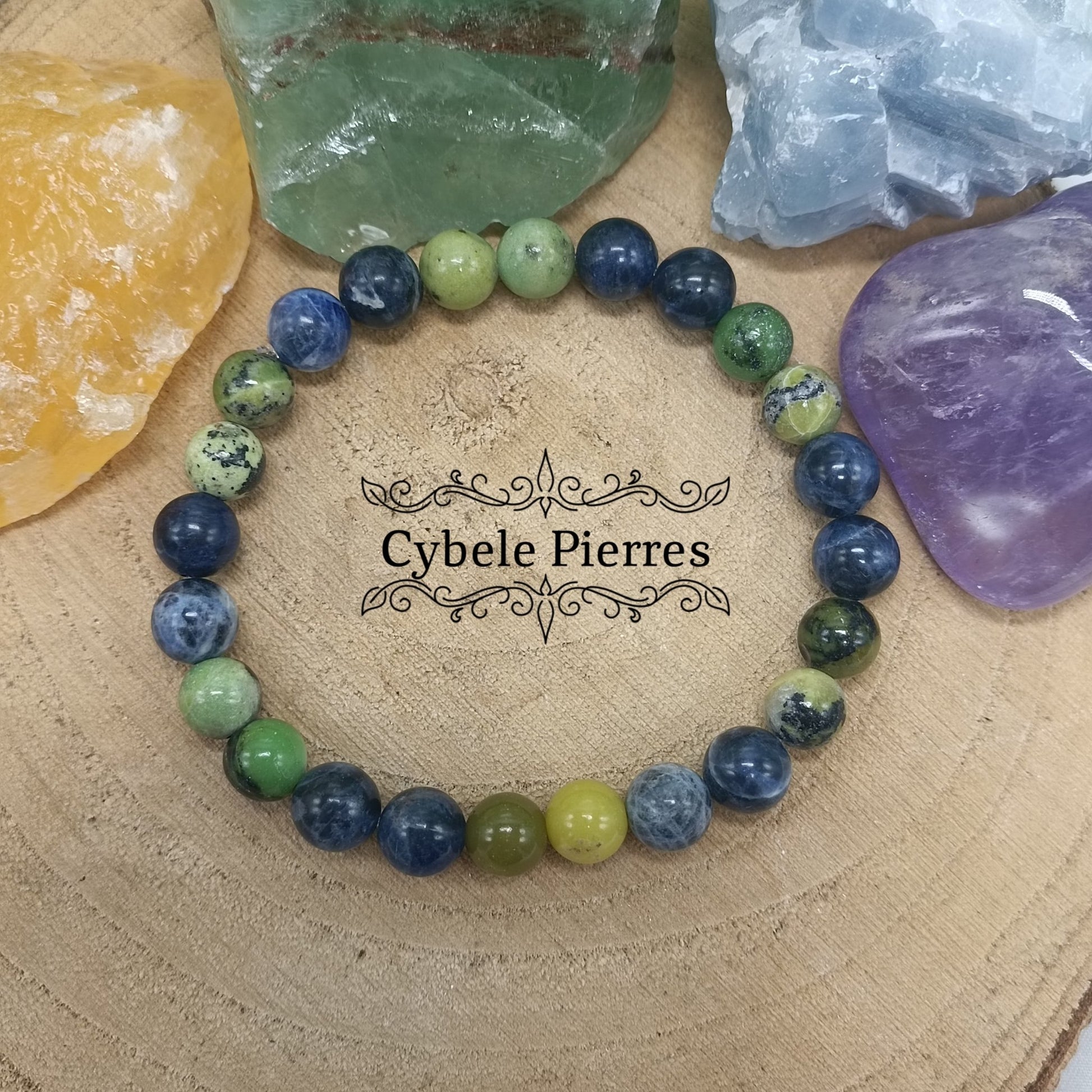 Bracelet Homme - Loyauté : Sodalite et Opale Verte (8mm) - 19cm - Cybele Pierres