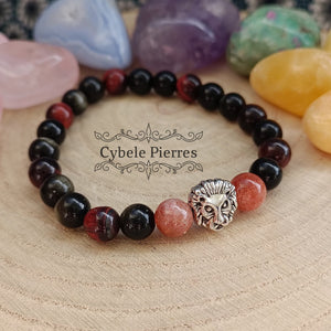 Bracelet Homme Super Force - Obsidienne dorée, Pierre de soleil et Oeil de taureau (8mm) - 19cm - Cybele Pierres