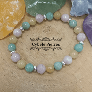 Bracelet Illumination: Héliodore, Amazonite et Kunzite (8mm) - 19cm - Cybele Pierres