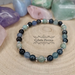 Bracelet Imbolc - Amazonite, Oeil de faucon et Fluorine bleue (6mm) - 17cm - Cybele Pierres
