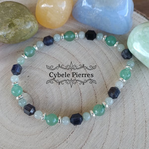 Bracelet Initiation - Iolite (Cordiérite), Jade verte et Aventurine verte (3mm et 6mm) - 18cm - Cybele Pierres
