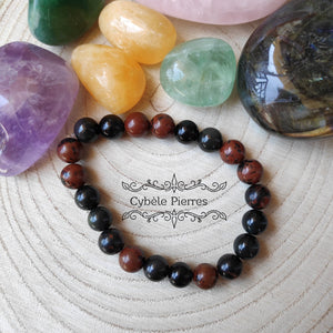 Bracelet Introspection - Obsidienne Acajou et Oeil Celeste (8mm) - 20cm - Cybele Pierres