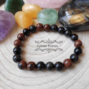 Bracelet Introspection - Obsidienne Acajou et Oeil Celeste (8mm) - 20cm - Cybele Pierres