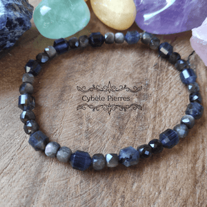 Bracelet Iolite (Cordiérite) et Obsidienne argentée facettée (6mm) - 18cm - Cybele Pierres