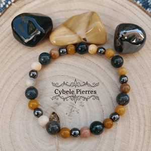 Bracelet "Je Garde les pieds sur Terre/Ancrage" - Jaspe Mookaite, Héliotrope et Hématite (6 et 8mm) - 18cm - Cybele Pierres