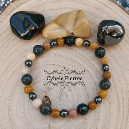Bracelet "Je Garde les pieds sur Terre/Ancrage" - Jaspe Mookaite, Héliotrope et Hématite (6 et 8mm) - 18cm - Cybele Pierres