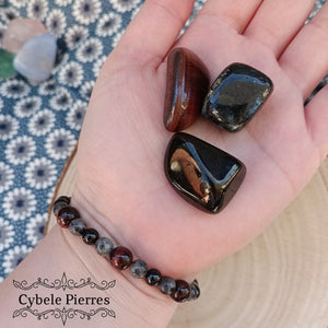 Bracelet "Je me protège" - Larvikite, Oeil de taureau et Spinelle (6 et 8mm) - 19cm - Cybele Pierres