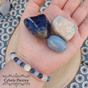 Bracelet "Je m'exprime" - Pierre de lune blanche, Angélite et Sodalite (6 et 8mm) - 18cm - Cybele Pierres