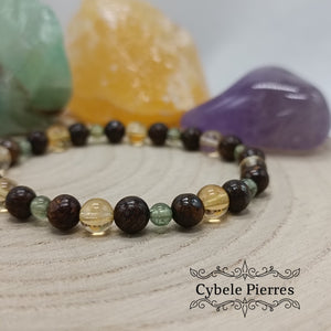 Bracelet "J'éloigne les pensées négatives" - Apatite verte, Bronzite et Citrine (3 et 6mm) - 18cm - Cybele Pierres