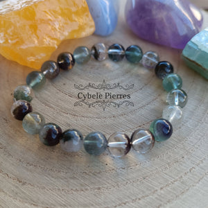 Bracelet "Libéré des peurs" - Fluorite Verte et Quartz Lodolite (8mm) - 17cm - Cybele Pierres