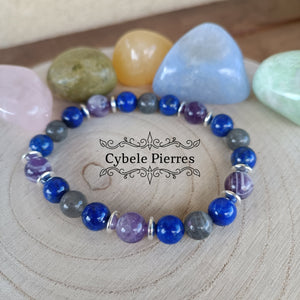 Bracelet Liberté - Améthyste, Lapis - Lazuli et Labradorite (8mm) - 17cm - Cybele Pierres