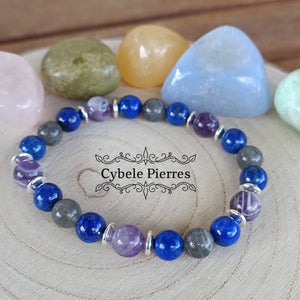 Bracelet Liberté - Améthyste, Lapis - Lazuli et Labradorite (8mm) - 17cm - Cybele Pierres