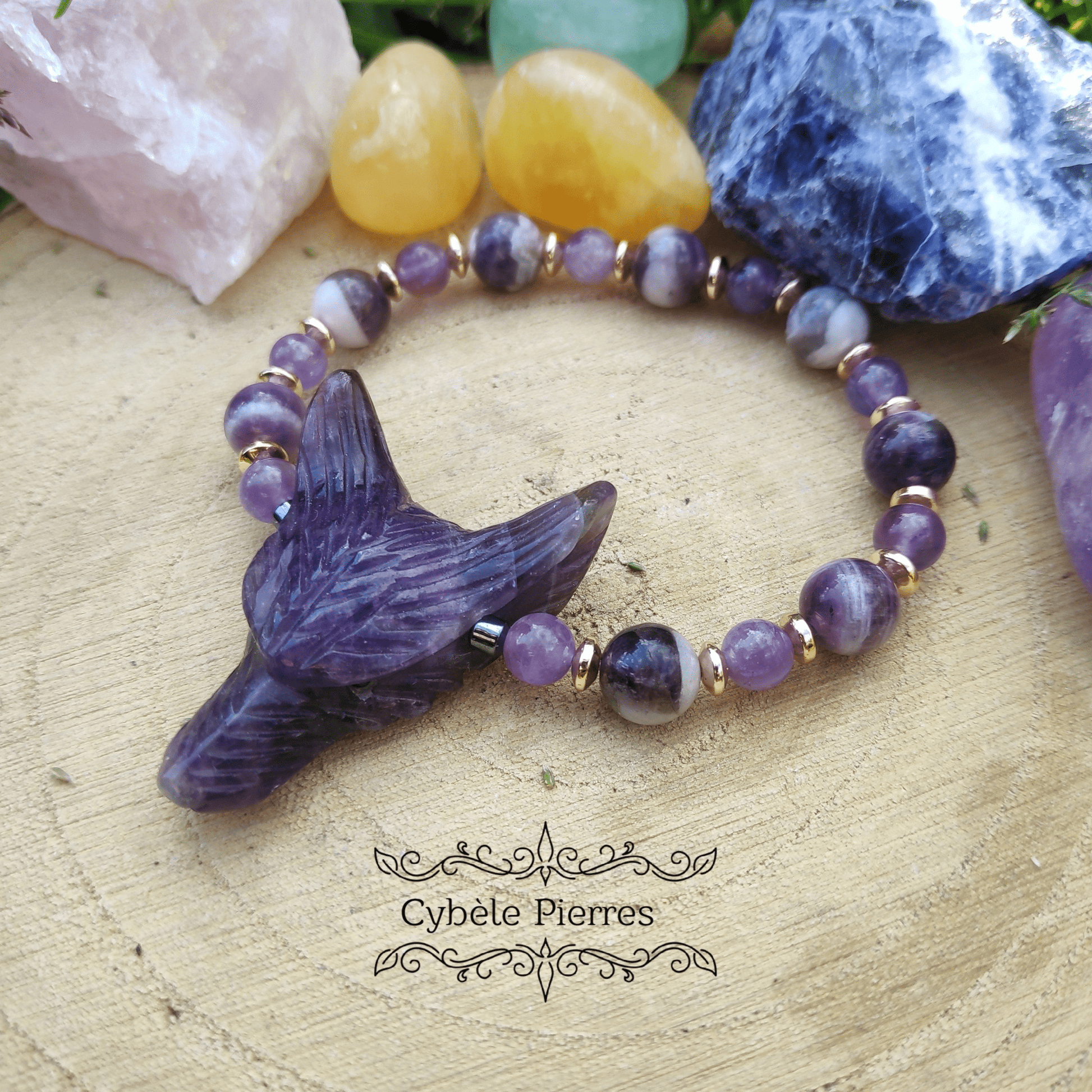 Bracelet "Loup" - Améthyste (8mm et 6mm) 17 - 18cm - Cybele Pierres