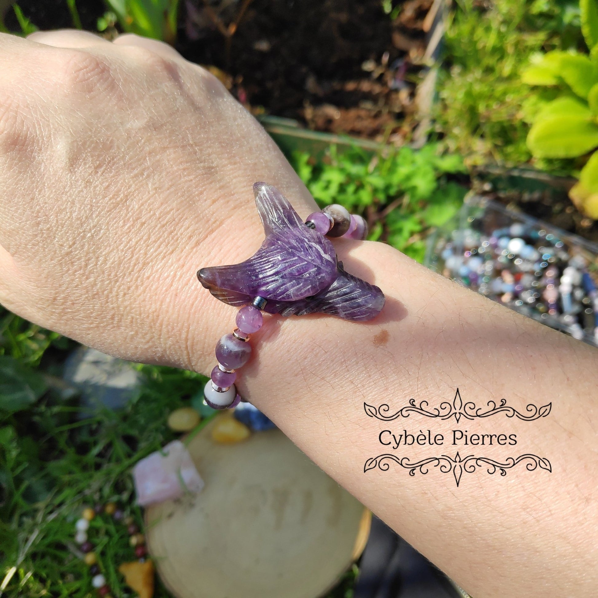 Bracelet "Loup" - Améthyste (8mm et 6mm) 17 - 18cm - Cybele Pierres
