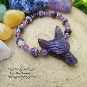 Bracelet "Loup" - Améthyste (8mm et 6mm) 17 - 18cm - Cybele Pierres