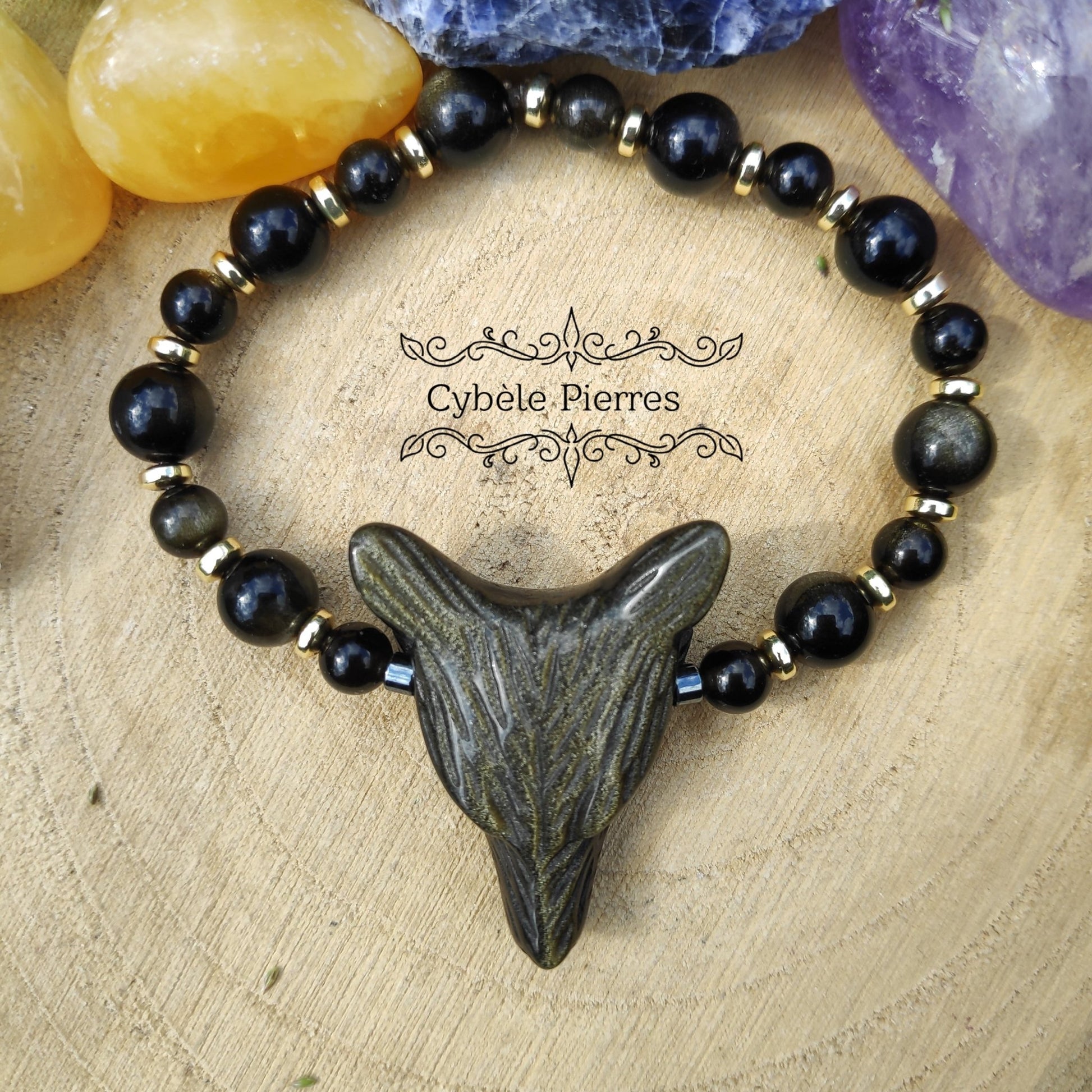 Bracelet "Loup" - Obsidienne Dorée (8mm et 6mm) - 17cm - Cybele Pierres