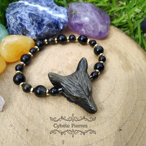 Bracelet "Loup" - Obsidienne Dorée (8mm et 6mm) - 17cm - Cybele Pierres