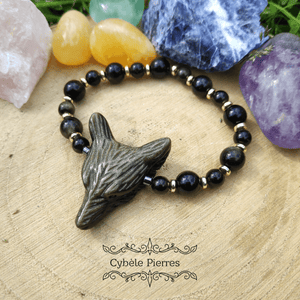 Bracelet "Loup" - Obsidienne Dorée (8mm et 6mm) - 17cm - Cybele Pierres