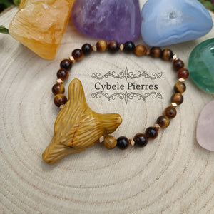 Bracelet "Loup" - Oeil de Tigre Et Jaspe Mookaite (8mm et 6mm) - 18cm - Cybele Pierres