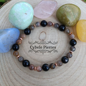 Bracelet Lumière - Hyperstène et Pierre de Lune (6 et 8mm) - 18cm - Cybele Pierres